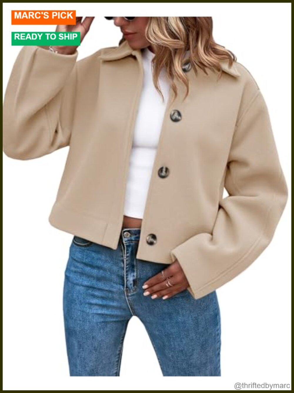 Womens Cropped Pea Coat Button Down Long Sleeve Fall Winter Outerwear